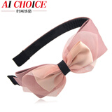 AiChoice轻纱蝴蝶结发卡布艺发箍气质头箍女带齿发饰韩国头饰女黑色 韩粉色
