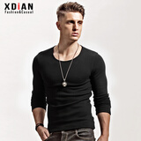 续点 保暖T恤男 冬季加绒加厚修身紧身纯色圆领贴身打底衫棉长袖保暖 圆领黑色 XL(70kg左右)