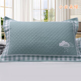 棉沅 棉纱布棉枕巾一对加大加厚成人格子 小云朵绿一对装 75cm*50cm