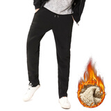 虎迹 运动裤加绒加厚羊羔绒运动裤男冬季跑步锻炼保暖运动长裤 黑色（直口1808款） 3XL