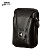 金珊瑚手机包真皮腰包男士4.5吋5.3吋5.3吋5.7吋腰包男运动头层牛皮腰包 黑色小号8092