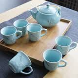 古笙记 防烫杯 景德镇陶瓷茶具套装家用茶壶茶杯现代简约中式手绘泡茶壶 青瓷梅花防烫茶具 含竹托盘 7件