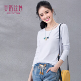 艾路丝婷长袖T恤女新款春秋装韩版休闲修身纯色打底衫体恤TX3689 白色 XL