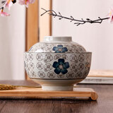 LICHEN 景德镇陶瓷碗 日韩式大号方便面碗 带盖泡面碗 汤碗 蓝富贵口径16.5厘米