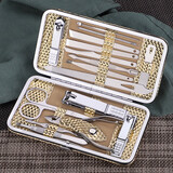 小天籁指甲刀套装 指甲剪套装指甲钳挖耳勺指甲锉指甲剪斜口指甲刀耳挖勺美甲修眉护理工具实用活动小礼品 金色皮革16件套（店长推荐）