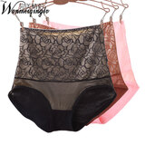 完美情侣【3条装】女士性感高腰塑身无痕蕾丝内裤 收腹提臀女式大码三角裤 黑色+咖啡+虾红 均码 (100-150斤)