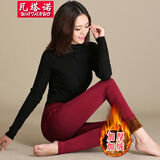 瓦塔诺加绒裤女士小脚打底棉裤外穿大码裤子加厚高腰秋冬保暖铅笔裤休闲长裤 酒红加绒 M(98-110斤左右)