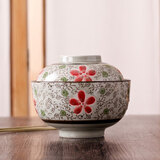 LICHEN 景德镇陶瓷碗 日韩式大号方便面碗 带盖泡面碗 汤碗 大红花口径16.5厘米