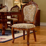艾米河 实木雕花欧式餐椅美式布艺餐椅 酒店休闲扶手椅 商务会所洽谈椅  无扶手椅欧式实木