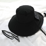 Siggi 帽子女春夏天遮阳帽户外潮防晒防紫外线大沿盆帽扎辫护颈防风帽 黑色 M(56-58CM)