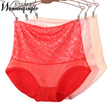 完美情侣【3条装】女士性感高腰塑身无痕蕾丝内裤 收腹提臀女式大码三角裤 大红+橡果+杏色 均码 (100-150斤)