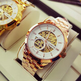 罗宾尼（LOBINNI）【品质严选】品牌手表男士全自动机械表镂空超薄商务休闲时尚腕表 全玫白面【华贵首选】