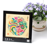 燕云州蔚县手工剪纸画工艺品龙马镜框摆件中国风特色礼品送老外出国礼品 彩生肖鸡（可定制）