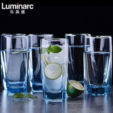 乐美雅Luminarc玻璃杯套装牛奶杯泡茶杯办公杯家用耐热水杯饮料杯果汁杯水具套装 四方杯冰蓝款330ml六只装