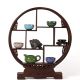小雕匠实木博古架新中式多宝阁置物架古董架实木茶壶架摆件乔迁开业礼物 灵雅圆形款 40.5*6.5*47cm