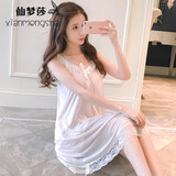 仙梦莎公主风吊带睡裙女夏带胸垫性感蕾丝网纱性感宫廷夏季薄款冰丝睡衣 8806粉色（带胸垫） L