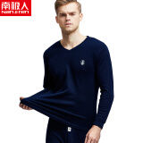 南极人秋衣秋裤纯棉男士棉毛衫舒适透气全棉保暖内衣套装 藏青 XXL(180/105)