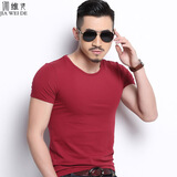 伽维德（JIAWEIDE）短袖t恤男纯棉夏季男生纯色韩版修身圆领半袖体恤紧身大码打底衫 酒红色 XL(体重130-140斤)