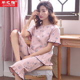 芊之雅（QIANZHIYA）2024年新款睡衣女夏款纯棉短袖七分裤套装中年加肥大码宽松居家服 套头款LMC-8605# 女XL/170