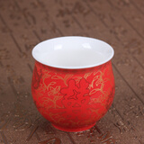 杰艺茶具陶瓷单个茶 耐热个人杯双层泡茶杯大号主人杯品茗杯青花瓷山水功夫茶杯 双层青花单杯-红双喜 普通安全包装