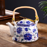 古笙记 大容量陶瓷茶壶家用水壶单壶景德镇提梁壶中式泡茶壶防爆耐热 青花兰牡丹1L