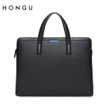 红谷（HONGU）新款手提包男士公文包商务休闲男包潮时尚简约 黑色