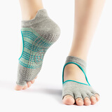 康愫雅瑜伽袜五指防滑专业训练女士舞蹈学生袜子透气露趾露背五指瑜伽袜 露趾露背-条纹青撞灰 均码