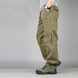 奕久久新款休闲裤男棉质多口袋宽松大码裤工装长裤男裤子 军黄 L(适合腰2尺55-2尺6)