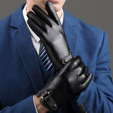 欧鹿雅顿手套男秋冬韩版保暖加绒加厚防风骑车触屏开车防滑防水男士手套 黑色触屏 均码弹力大