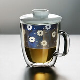 九土双层隔热茶杯用带过滤隔简易泡绿茶杯陶瓷玲珑花茶漏办公带盖水杯 款式三