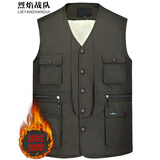 烈焰战队马甲 男士冬季加绒加厚多口袋宽松棉马夹 中老年人保暖背心棉坎肩 军绿色（9粒扣马甲） XXXL（建议150-160斤）