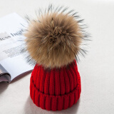 帽子女冬季韩版毛线帽仿貉子毛球冬天加绒加厚保暖学生护耳套头针织帽冬帽可爱 红色 通码