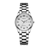 谛诺中老年人手表清晰大数字表盘钢带情侣表日历防水老人男女士石英表 银色数字女款