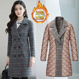 兰威费雷加棉加厚韩版冬装格子西装中长款风衣中年女装加棉毛呢外套 加棉黑白格 XL 建议105-122斤左右