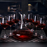 哲韵红酒杯套装家用高脚杯葡萄酒杯商用无铅水晶玻璃酒具酒杯350ml 六支+手柄醒酒器