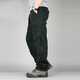 奕久久新款休闲裤男棉质多口袋宽松大码裤工装长裤男裤子 黑色 3XL(适合腰3尺1-3尺2)