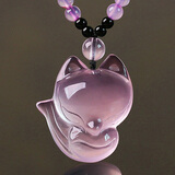 臻莱 粉晶狐狸吊坠女款粉水晶饰品挂坠项坠项链 粉水晶精美珠链