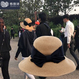 格微诗 孙俪同款帽子可折叠法式蝴蝶结复古女夏季防晒遮阳帽出游太阳渔夫帽沙滩大檐帽草帽 孙俪同款-黑色