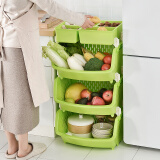 百露带储物盒厨房置物架储物架收纳架加厚款可放置干货水果蔬菜置物架 绿色三层带盒
