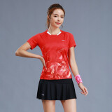 李宁（LI-NING）羽毛球服套装成人专业比赛运动服速干短袖圆领训练排汗团购印字 女子/红色上衣/黑色裙子 套装 M