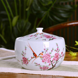 瓷小奴家用陶瓷米缸米桶带盖储物罐箱酒腌菜肉油缸密封防潮虫 水点桃花5斤