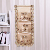 温恋欧式蕾丝多层收纳袋挂袋壁挂门后布艺挂式收纳袋墙上储物袋 黄色三层三兜