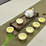 瓷牌茗茶具（cipaiming teaset）瓷牌茗 青花瓷功夫茶具套装玲珑镂空整套陶瓷泡茶具茶壶茶杯 【向阳花】1壶6杯-7件套