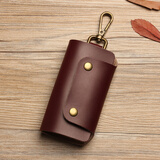 LAXS钥匙包男士多功能大容量汽车锁匙包大容量复古文艺腰挂二层牛皮 酒红