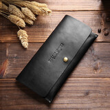 尊禄Vanlord 男士真皮长款钱包 超薄手抓包手机包头层牛皮皮夹子 黑色