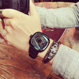 CHINO WILON手表男士机械表镂空全自动机械男表学生青少年高中生潮流商务腕表 七个星期五系列 枪黑