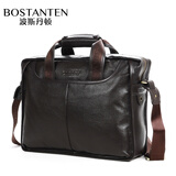 波斯丹顿（BOSTANTEN）男包商务男士手提包横款单肩包头层牛皮公文包男电脑包 啡色 横款