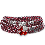 蓓影 6A级石榴石手链女银饰多层圈韩版转运珠佛珠手串十二生肖本命年 6A级四叶草 5MM四圈   