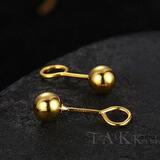 GEVILANG豆豆银耳钉男女银耳钩款日韩可爱个性学生简约足银耳环耳棒送朋友 光面银耳钉金色一对 3MM规格