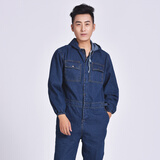 沽衣邦纯棉牛仔连体工作服加厚耐磨机修防尘防污连体服男劳保连体工装 牛仔连体双拉链 XL 175